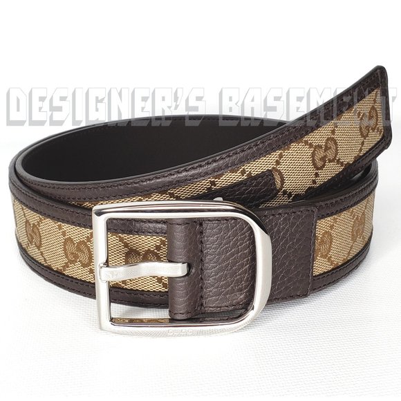 Gucci Accessories - GUCCI brown 42-105 leather ORIGINAL GG canvas paladium Logo D-ring buckle belt